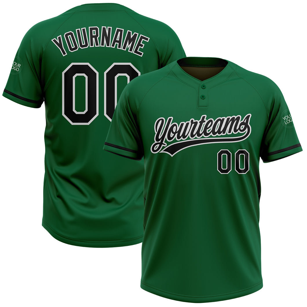 Custom Kelly Green Black-White Two-Button Unisex Softball Jersey