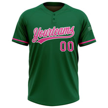 Load image into Gallery viewer, Custom Kelly Green Pink-White Two-Button Unisex Softball Jersey
