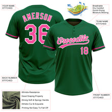 Load image into Gallery viewer, Custom Kelly Green Pink-White Two-Button Unisex Softball Jersey
