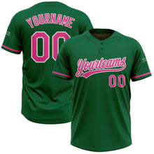 Load image into Gallery viewer, Custom Kelly Green Pink-White Two-Button Unisex Softball Jersey
