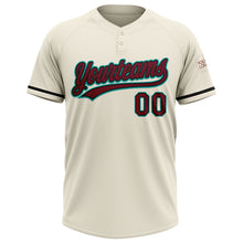 Load image into Gallery viewer, Custom Cream Crimson Black-Aqua Two-Button Unisex Softball Jersey
