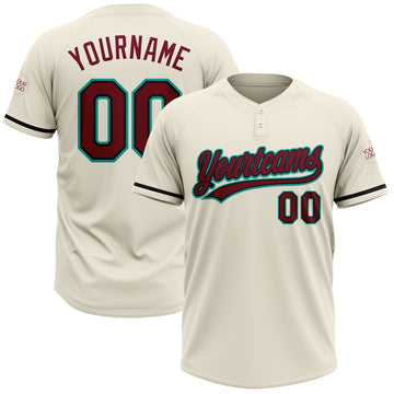 Custom Cream Crimson Black-Aqua Two-Button Unisex Softball Jersey