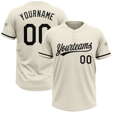 Custom Cream Black Two-Button Unisex Softball Jersey