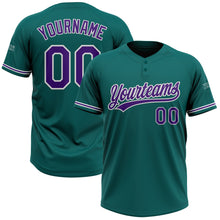 Load image into Gallery viewer, Custom Teal Purple-White Two-Button Unisex Softball Jersey
