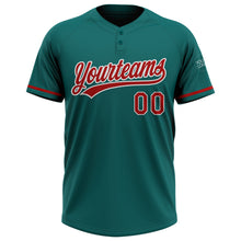 Load image into Gallery viewer, Custom Teal Red-White Two-Button Unisex Softball Jersey
