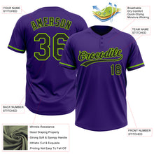 Load image into Gallery viewer, Custom Purple Black-Neon Green Two-Button Unisex Softball Jersey
