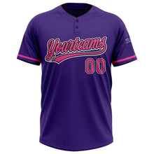 Load image into Gallery viewer, Custom Purple Pink-Black Two-Button Unisex Softball Jersey
