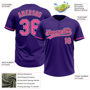 Custom Purple Pink-Black Two-Button Unisex Softball Jersey