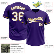 Load image into Gallery viewer, Custom Purple White-Old Gold Two-Button Unisex Softball Jersey
