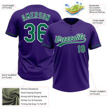 Load image into Gallery viewer, Custom Purple Kelly Green-White Two-Button Unisex Softball Jersey
