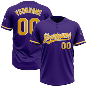 Custom Purple Gold-White Two-Button Unisex Softball Jersey