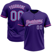 Load image into Gallery viewer, Custom Purple Light Blue-Pink Two-Button Unisex Softball Jersey
