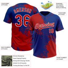 Load image into Gallery viewer, Custom Red Royal-White 3D Pattern Abstract Brush Stroke Two-Button Unisex Softball Jersey
