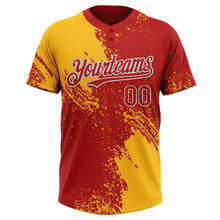 Load image into Gallery viewer, Custom Gold Red-White 3D Pattern Abstract Brush Stroke Two-Button Unisex Softball Jersey
