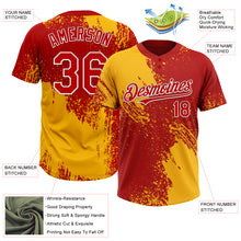 Load image into Gallery viewer, Custom Gold Red-White 3D Pattern Abstract Brush Stroke Two-Button Unisex Softball Jersey
