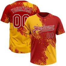 Load image into Gallery viewer, Custom Gold Red-White 3D Pattern Abstract Brush Stroke Two-Button Unisex Softball Jersey
