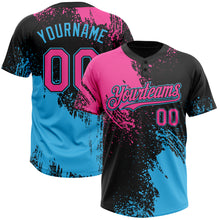 Load image into Gallery viewer, Custom Black Pink-Sky Blue 3D Pattern Abstract Brush Stroke Two-Button Unisex Softball Jersey
