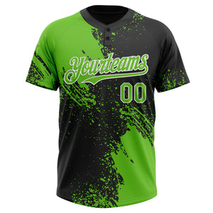 Custom Black Aurora Green-White 3D Pattern Abstract Brush Stroke Two-Button Unisex Softball Jersey