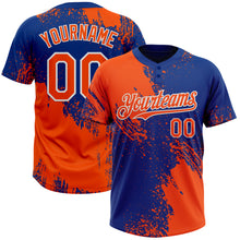 Load image into Gallery viewer, Custom Orange Royal-White 3D Pattern Abstract Brush Stroke Two-Button Unisex Softball Jersey
