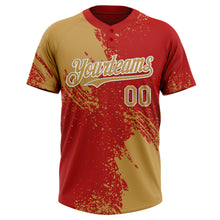 Load image into Gallery viewer, Custom Old Gold Red-White 3D Pattern Abstract Brush Stroke Two-Button Unisex Softball Jersey
