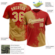 Load image into Gallery viewer, Custom Old Gold Red-White 3D Pattern Abstract Brush Stroke Two-Button Unisex Softball Jersey
