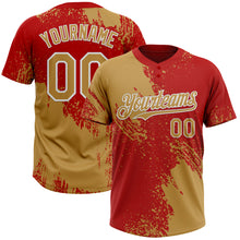 Load image into Gallery viewer, Custom Old Gold Red-White 3D Pattern Abstract Brush Stroke Two-Button Unisex Softball Jersey
