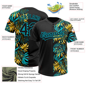 Custom Black Lakes Blue 3D Pattern Hawaii Tropical Palm Leaves Two-Button Unisex Softball Jersey