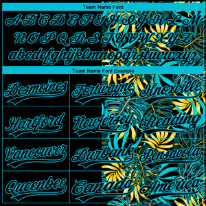 Custom Black Lakes Blue 3D Pattern Hawaii Tropical Palm Leaves Two-Button Unisex Softball Jersey