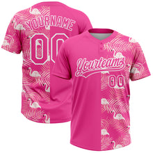 Load image into Gallery viewer, Custom Pink White 3D Pattern Tropical Palm Leaves And Famingo Two-Button Unisex Softball Jersey
