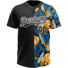 Load image into Gallery viewer, Custom Black White 3D Pattern Hawaii Tropical Leaves Two-Button Unisex Softball Jersey
