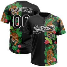 Load image into Gallery viewer, Custom Black White 3D Pattern Hawaii Tropical Tiger Two-Button Unisex Softball Jersey
