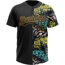 Load image into Gallery viewer, Custom Black Old Gold 3D Pattern Hawaii Tropical Palm Leaves With Animal Print Two-Button Unisex Softball Jersey
