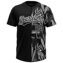 Load image into Gallery viewer, Custom Black White 3D Pattern Leopards And Tropical Palm Leaves Two-Button Unisex Softball Jersey
