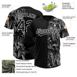 Custom Black White 3D Pattern Leopards And Tropical Palm Leaves Two-Button Unisex Softball Jersey