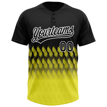 Custom Black Light Yellow-White 3D Pattern Lines Two-Button Unisex Softball Jersey