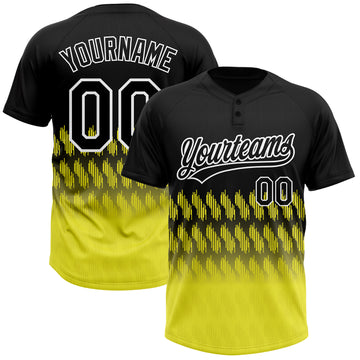 Custom Black Light Yellow-White 3D Pattern Lines Two-Button Unisex Softball Jersey