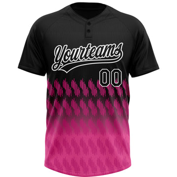 Custom Black Pink-White 3D Pattern Lines Two-Button Unisex Softball Jersey