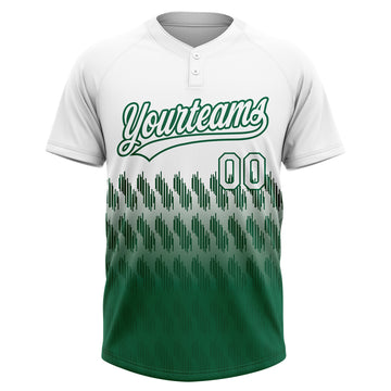 Custom White Kelly Green 3D Pattern Lines Two-Button Unisex Softball Jersey