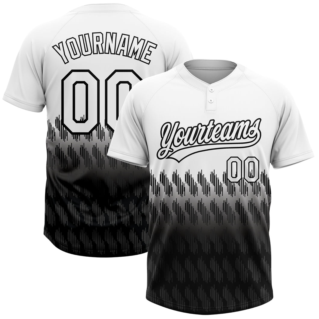 Custom White Black 3D Pattern Lines Two-Button Unisex Softball Jersey