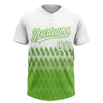 Custom White Neon Green 3D Pattern Lines Two-Button Unisex Softball Jersey