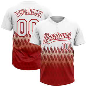 Custom White Red 3D Pattern Lines Two-Button Unisex Softball Jersey