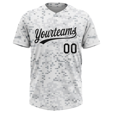 Custom Camo Black-White 3D Arctic Camouflage Two-Button Unisex Softball Jersey