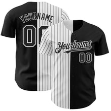 Load image into Gallery viewer, Custom Black White-Black Pinstripe Authentic Split Fashion Baseball Jersey
