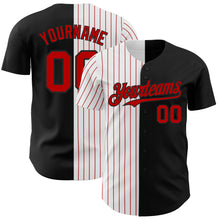 Load image into Gallery viewer, Custom Black White-Red Pinstripe Authentic Split Fashion Baseball Jersey
