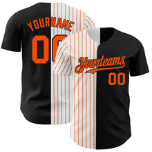 Load image into Gallery viewer, Custom Black White-Orange Pinstripe Authentic Split Fashion Baseball Jersey
