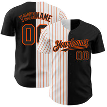 Load image into Gallery viewer, Custom Black White-Orange Pinstripe Authentic Split Fashion Baseball Jersey
