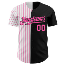 Load image into Gallery viewer, Custom Black White-Pink Pinstripe Authentic Split Fashion Baseball Jersey
