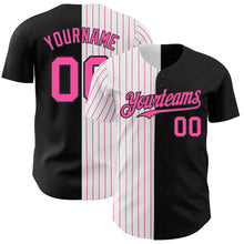 Load image into Gallery viewer, Custom Black White-Pink Pinstripe Authentic Split Fashion Baseball Jersey
