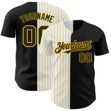 Load image into Gallery viewer, Custom Black White-Gold Pinstripe Authentic Split Fashion Baseball Jersey
