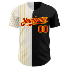 Load image into Gallery viewer, Custom Black Red-Gold Pinstripe Authentic Split Fashion Baseball Jersey
